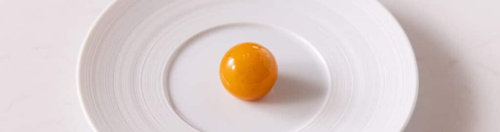 Citrus gel spheres orange jellly