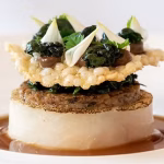 Cod dish with mushroom & a tapioca crisp 1 Cod dish with mushroom & a tapioca crisp