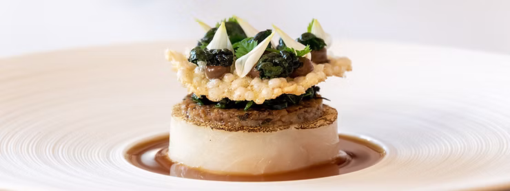 cod dish with mushroom a tapioca crisp