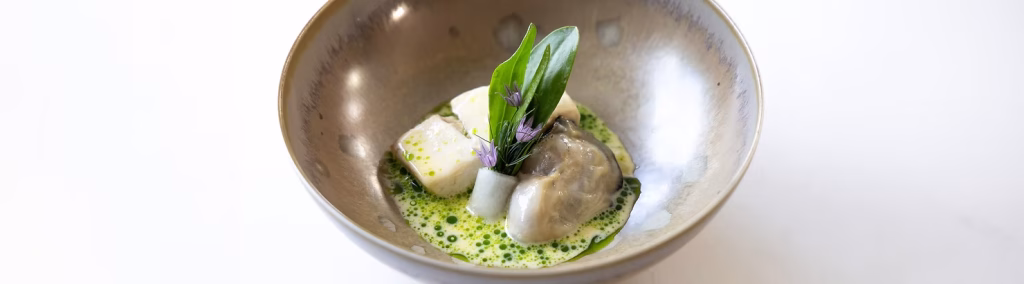 Confit yellowtail with dashi beurre blanc oyster