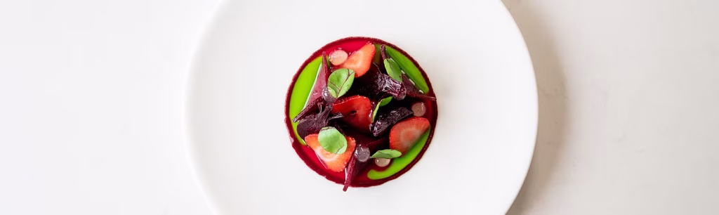 Fine dining beetroot strawberry dish
