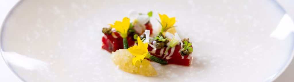 Glazed watermelon dish with rind compote