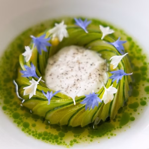 Fresh green tiger tomato & plum appetizer