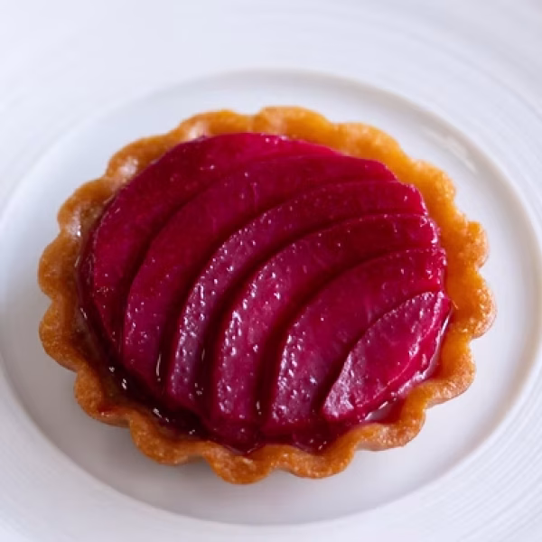 Poached peaches & muscovado tartelettes