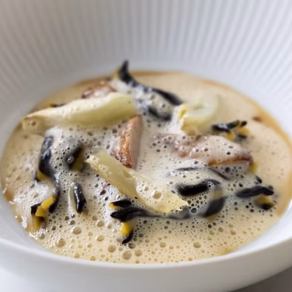 Quail pasta with beurre noisette beurre blanc