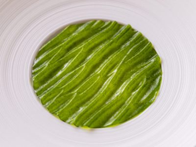 Wild garlic isomalt crisp