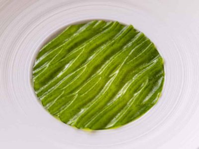 Wild garlic isomalt crisp
